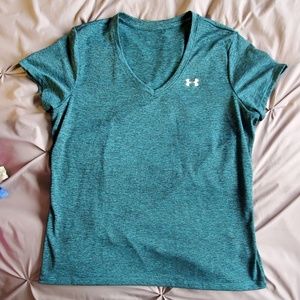 Under Armour Teal/Black Heathered V-Neck Tee Sz XL